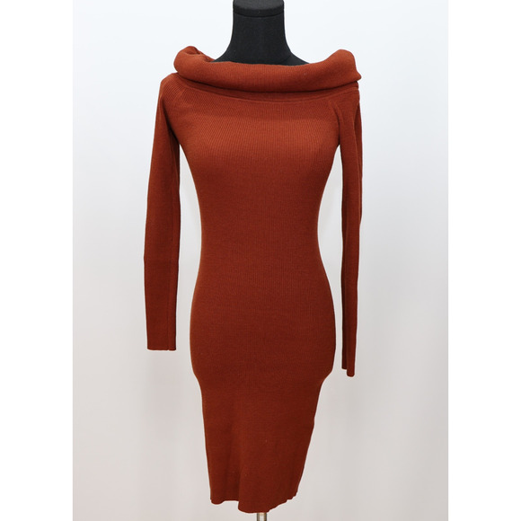 A5 Auth WILFRED Burnt Rust Ribbed Off Shoulder Sweater Midi Dress Size XS - Picture 2 of 7